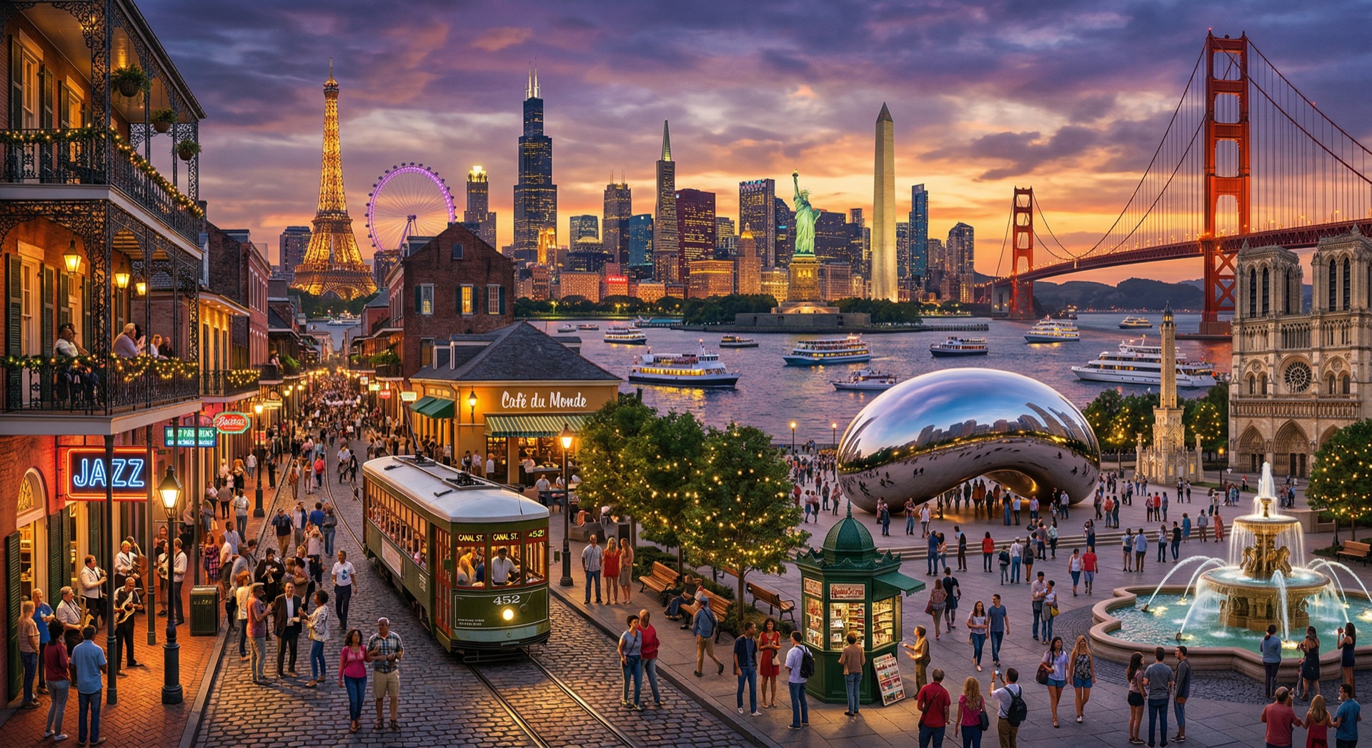 City skyline at dusk